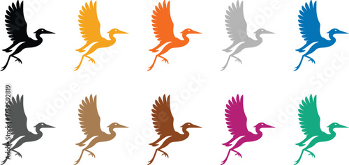 Crane silhouettes in flight colorful design, Multicolor bird silhouettes vector art