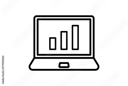 Laptop with graph Icon. Icon related to Presentation. Line icon style. Simple vector design editable