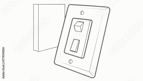 Illustration of a double light switch on a wall with a rectangular object next to it in black outline