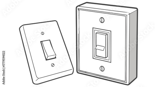 Two light switches with toggle in different positions on white background illustration style