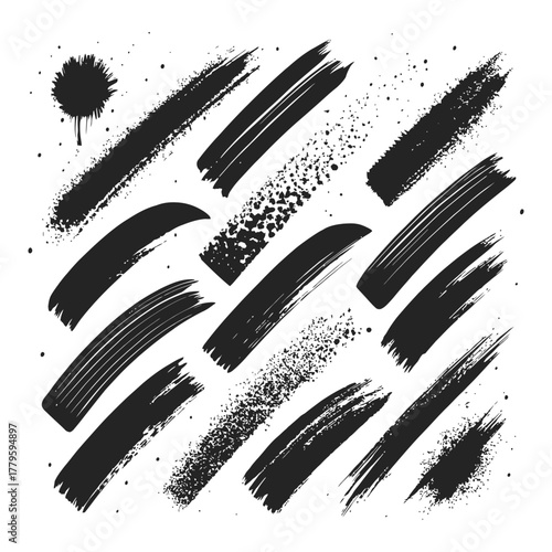set of grunge brush strokes and ink splashes vector illustration