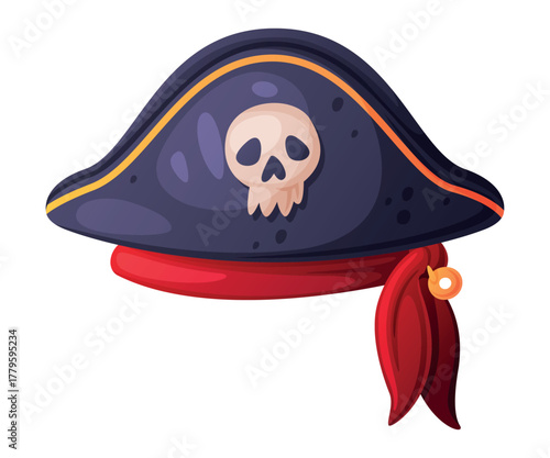 Pirate Hat and Headdress for Corsair with Skull Vector Illustration