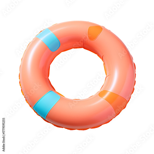 Inflatable ring with blue and orange color block designs