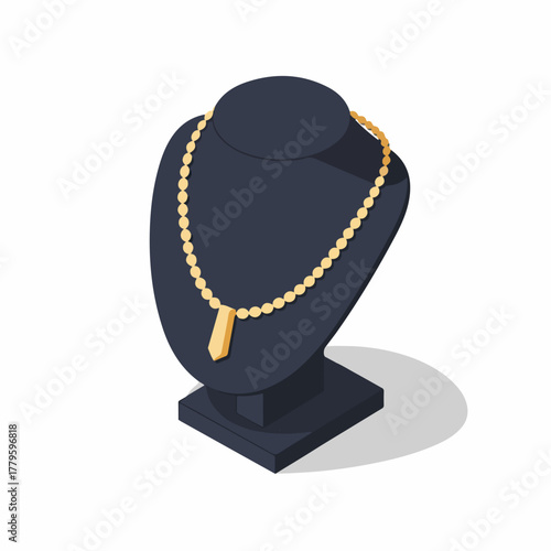 Isometric Gold Necklace Jewelry on Mannequin Luxury Fashion Accessory Illustration