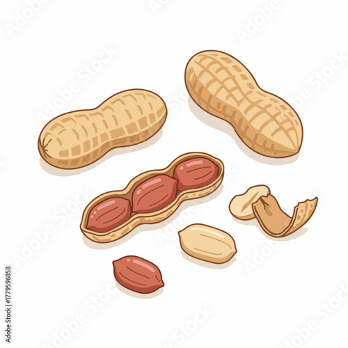 Realistic Handdrawn Peanut Pile with Shell and Seed Illustration