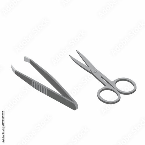 Detailed Flat Style Tweezers and Scissors Beauty Care Accessories Icon