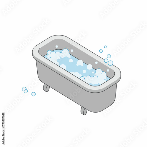 Isometric Detailed Bathtub with Bubble Fill Illustration Domestic Object