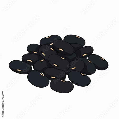 Realistic Detailed Pile of Black Bean Legume Ingredient Food Illustration