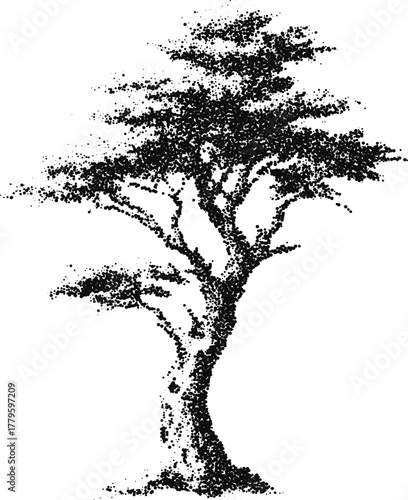 Stipple dotwork tree silhouette vector illustration