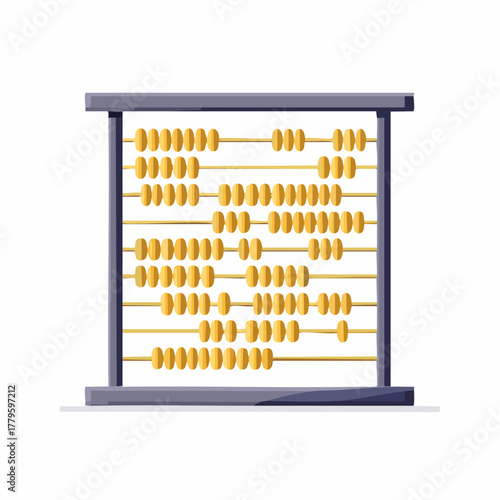 A vintage abacus with yellow beads arranged on thin rods within a dark frame, symbolizing calculation and arithmetic.