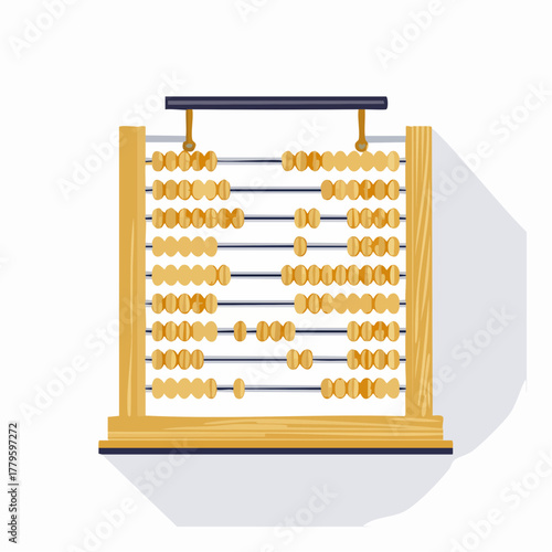 A classic wooden abacus with yellow beads on horizontal rods, an ancient tool for arithmetic and counting.