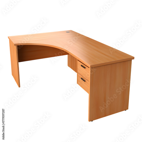 Wooden desk with drawers isolated on a black background