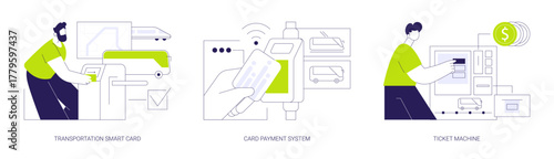 Public transport payment methods isolated cartoon vector illustrations se