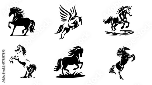 Horse Variety: A collection of various horse silhouettes showcasing different poses and styles, creating a captivating display of equine artistry.