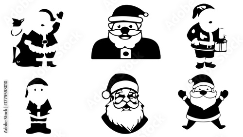 Festive Collection of Santa Claus Silhouettes: A charming collection of Santa Claus silhouettes, each capturing his jolly spirit and iconic attire, perfect for festive designs.
