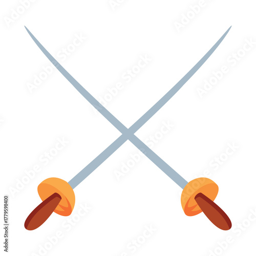 Crossed Saber and Sword with Sharp Blade Vector Illustration