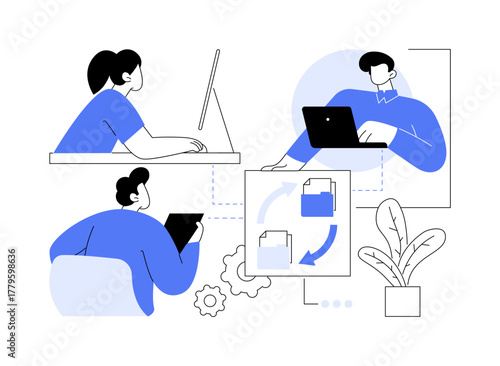 Sharing documents online isolated cartoon vector illustrations.