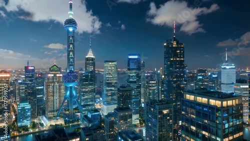 Wallpaper Mural dramatic 4k night aerial video futuristic city skyline illuminated glowing 2026 light installations reflecting skyscrapers symbolizing modern urban innovation celebration progress perfect event Torontodigital.ca