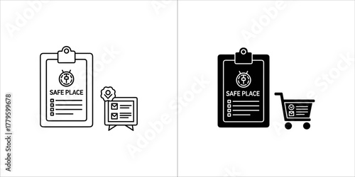Safe place icon in black and white