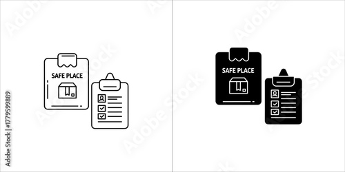 Safe place delivery clipboard, a simple black and white vector illustration