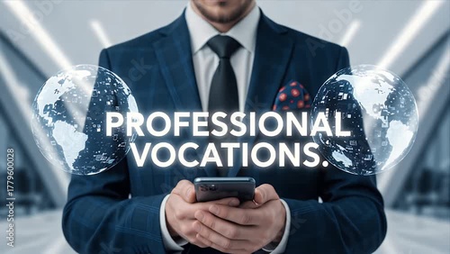 Professional Man, Global Career Display, Digital Communication