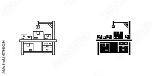 Assembly line with boxes on conveyor belt