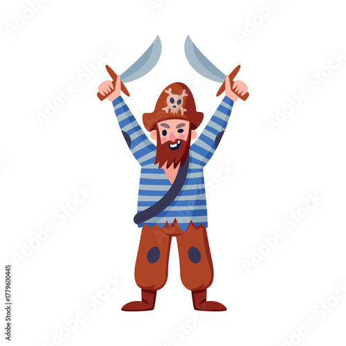 Man Pirate Character in Hat with Sword Vector Illustration