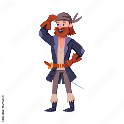 Man Pirate Character in Bandana with Sword Vector Illustration