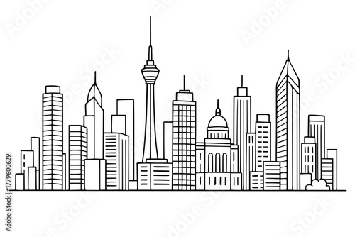 City skyline with skyscrapers black and white vector