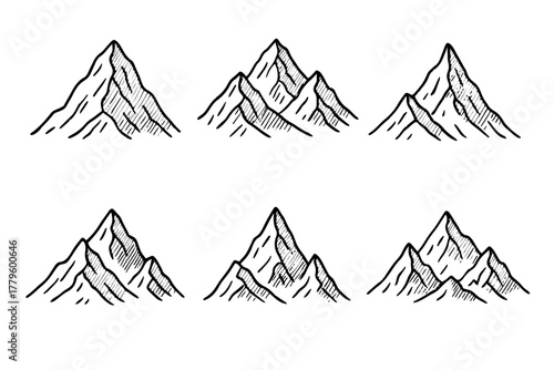 Set of mountain peaks black and white vectors