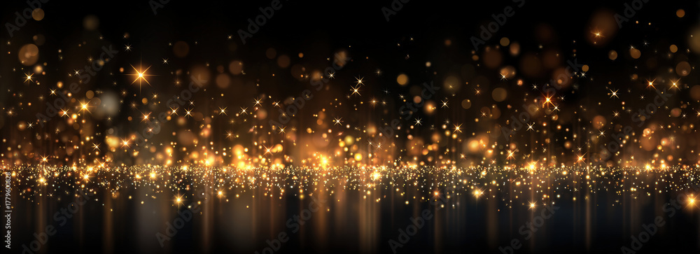 Obraz premium Abstract glowing golden light effects with stars and bokeh on transparent background