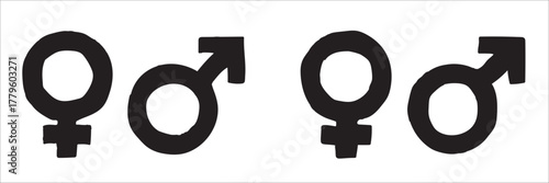 Male and Female Gender Symbols Black Icons Set Isolated on White