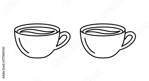 Simple line drawing illustration of two coffee cups side by side