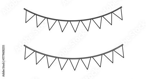 Simple black and white illustration of two decorative bunting banner designs