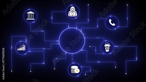 Digital network connection banking finance growth communication customer service technology. Digital banking and finance network. Customer service, analytics, and business growth.4k animation..