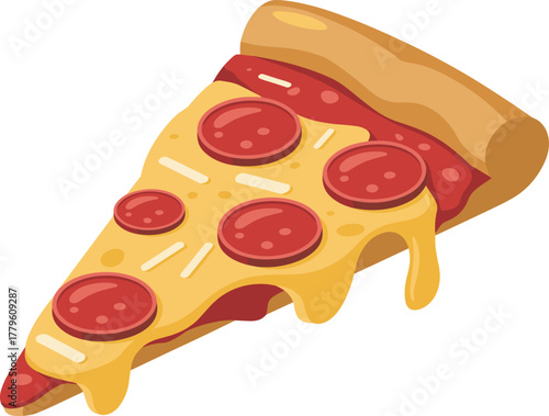 Classic pepperoni pizza slice with melting cheese illustration art