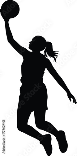 Dynamic female basketball player silhouette jumping to shoot