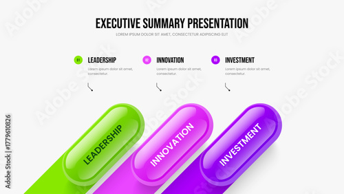 Business Insight 3 Step Diagram Presentation Template. Sales Briefing Three Option Infographic Slideshow Design. Market Introduction Slide Layout Vector Illustration.