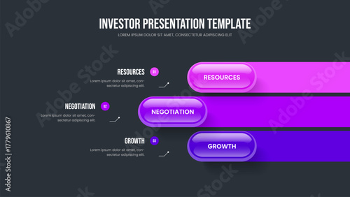 Financial Development Slideshow Template Vector Illustration. Service Showcase 3 Step Infographic Presentation Layout. Project Proposal Three Element Diagram Slide Design.