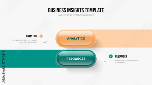 Marketing Solution 2 Element Infographic Slideshow Design. Advertising Forecast Presentation Layout Vector Illustration. Enterprise Overview Two Option Diagram Frame Template.