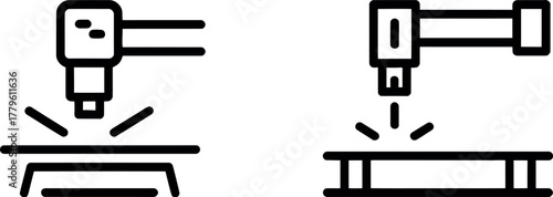 Industrial equipment performs welding operations on metal parts