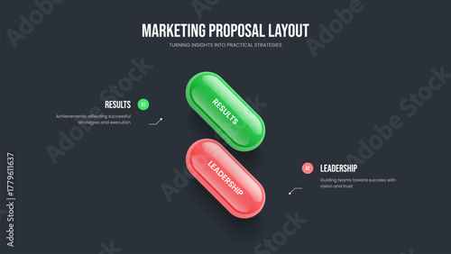 Visual Growth 2 Step Infographic Frame Design. Service Planning Two Option Diagram Slideshow Layout. Product Introduction Presentation Template Vector Illustration.