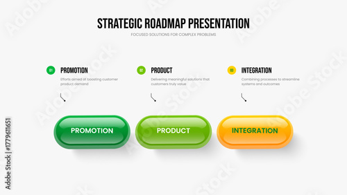 Advertising Report 3 Element Diagram Slide Layout. Marketing Performance Three Option Infographic Presentation Design. Digital Briefing Frame Template Vector Illustration.