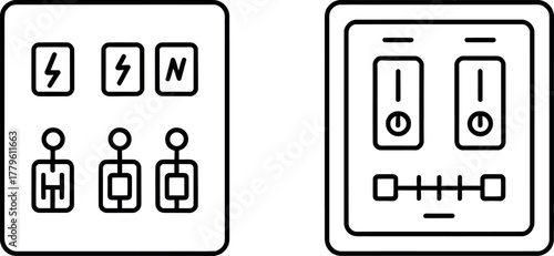 Two electrical panels with symbols and switches are shown.