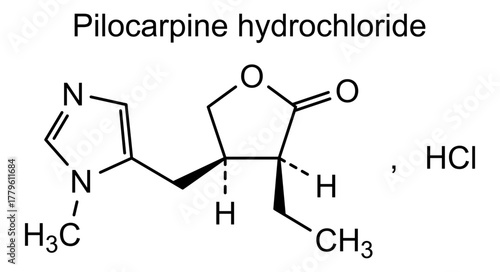 Pilocarpine hydrochloride, chemical structure of pilocarpine hydrochloride, drug substance