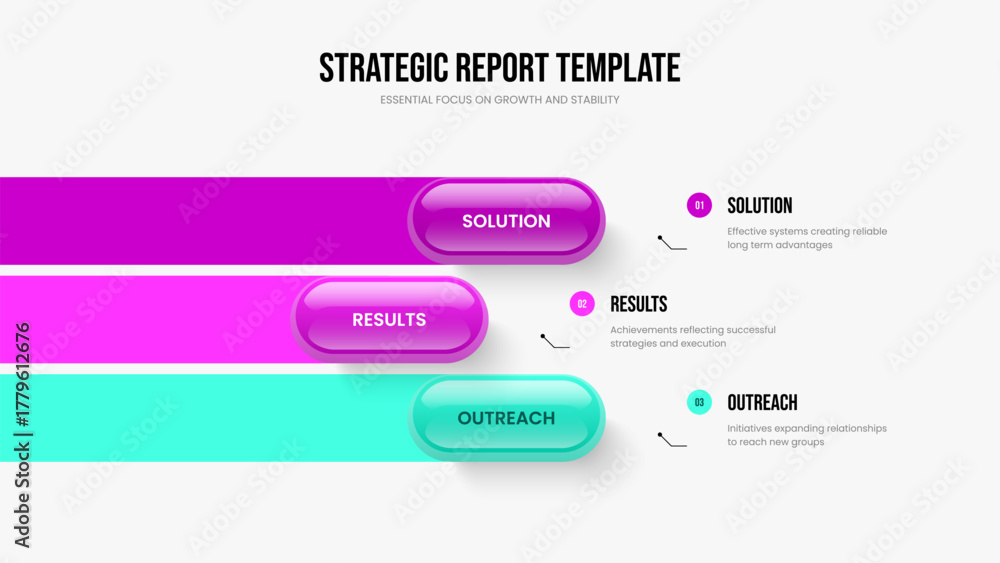 Naklejka premium Market Growth Three Element Infographic Presentation Template. Advertising Review 3 Option Diagram Slideshow Design. Corporate Profile Slide Layout Vector Illustration.