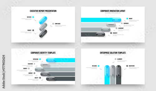 Business Analysis Three Four Five Option Diagram Slide Design Vector Illustration Bundle. Financial Introduction 3 4 5 Element Infographic Presentation Template Collection.