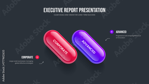 Project Proposal Presentation Template Vector Illustration. Market Report 2 Element Infographic Slide Layout. Consulting Analysis Two Option Diagram Frame Design.