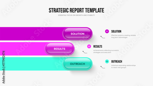 Market Growth Three Element Infographic Presentation Template. Advertising Review 3 Option Diagram Slideshow Design. Corporate Profile Slide Layout Vector Illustration.
