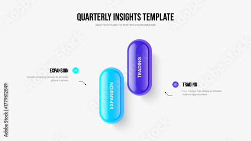 Professional Introduction Presentation Template Vector Illustration. Marketing Performance 2 Step Diagram Slideshow Layout. Corporate Strategy Two Element Infographic Frame Design.